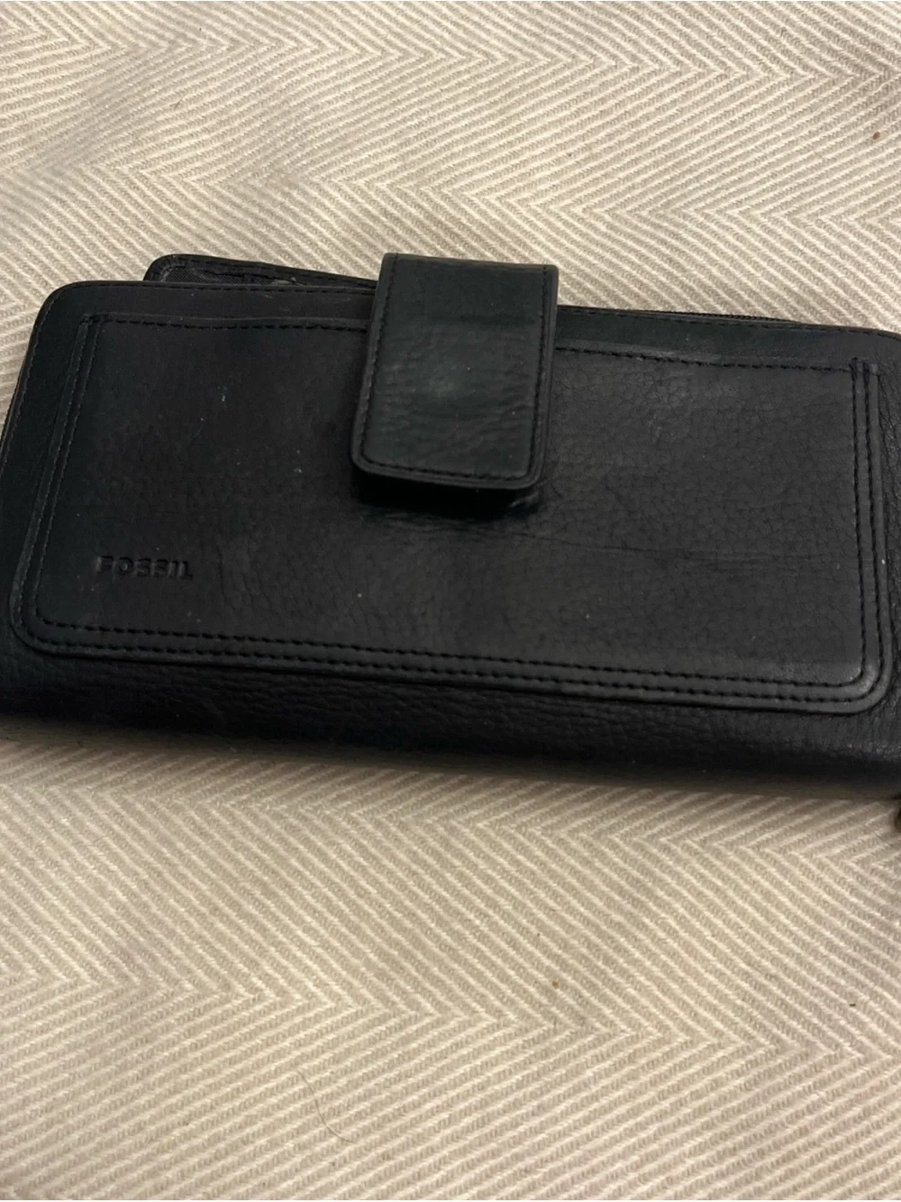Vintage Fossil Bifold Black Checkbook Wallet Clutch w/Zip Around Pocket 7.5 In